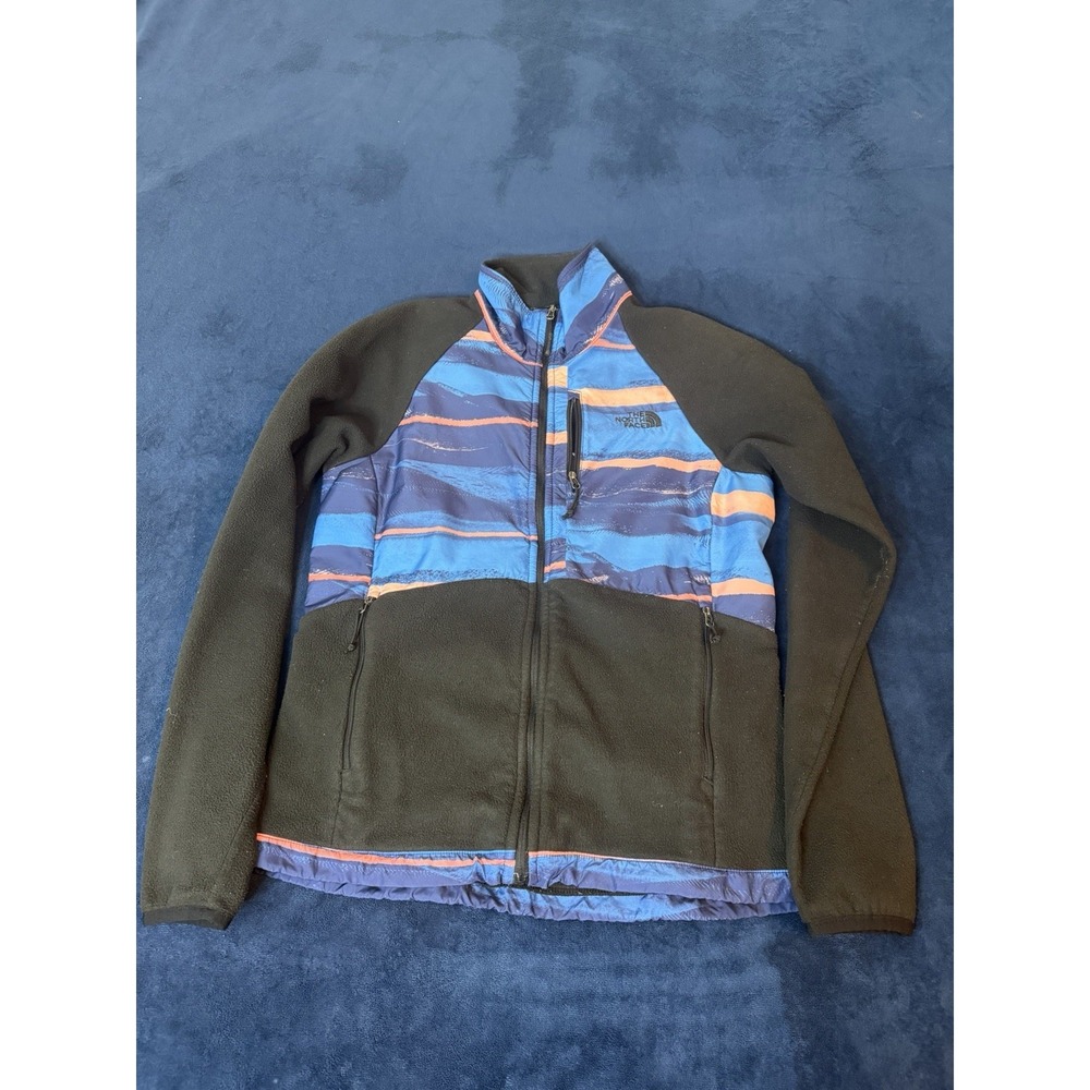 The North Face Fleece Zip Up Jacket Womens Small Black Blue Orange Striped Vtg
